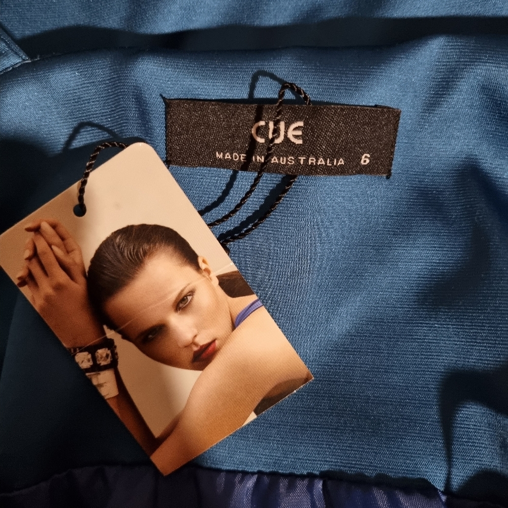 Cue Size 6 Teal Satin Cocktail Party Pencil Dress - Picture 7 of 7